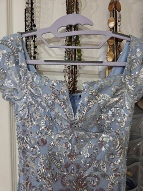 Light Blue Sequin Embellished Party Prom Dress Size 0